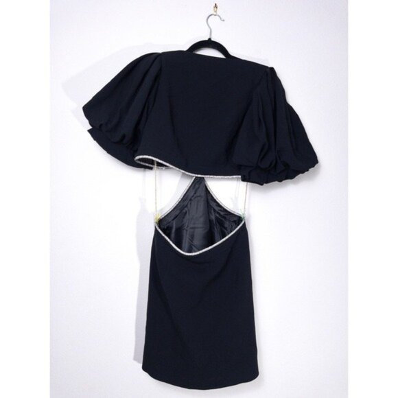 ALC Hazel Crystal Twist Cutout Mini Dress 12 Black Balloon Puff Sleeve Formal - Picture 12 of 16